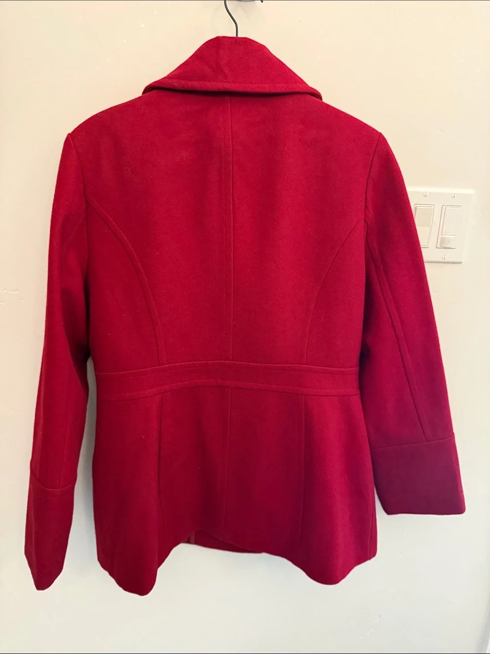 Michael Kors Red Double-Breasted Peacoat with Gold Buttons
